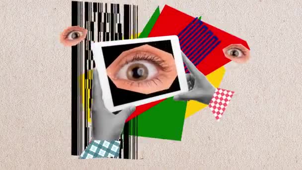 Ludzkie Oczy Patrzące Tablet Sprawdzające Wiadomości Mediach Społecznościowych Informacje Zatrzymaj — Wideo stockowe