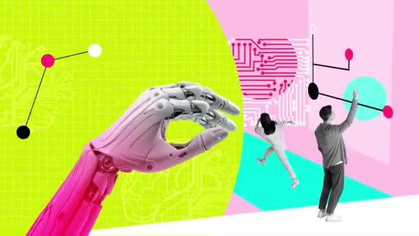 男性和女性在人工智能部门工作 使用网络支持 停止运动 商业概念 现代技术 办公室 — 图库视频影像