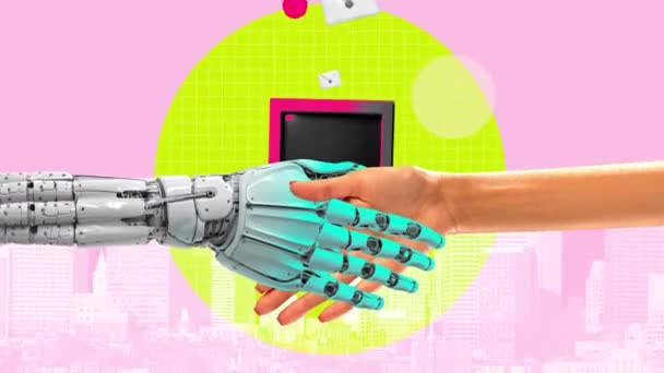 Människa Och Artificiell Intelligens Kombination Och Samarbete Att Använda Innovativa — Stockvideo