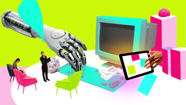 人材と人工知能の協力と組み合わせ その通りだ ネットワークサポート アニメーションを停止する ビジネスコンセプト 最新技術 イノベーション オフィス — ストック動画