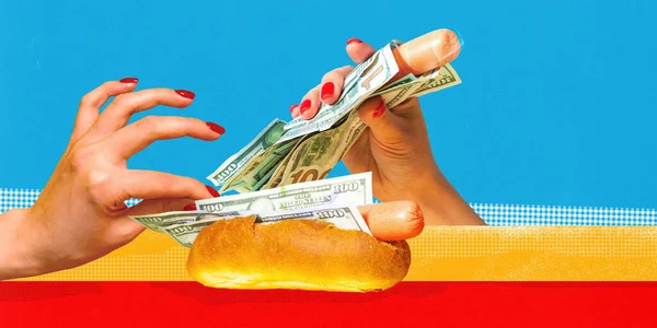 Creative Design Hot Dog Money Expensive Taste Street Food Business — Stock Photo, Image