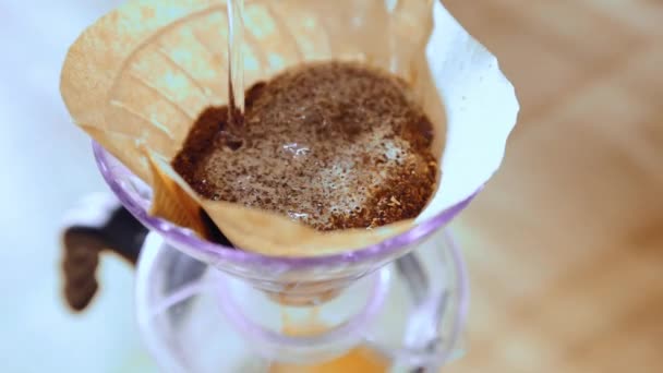 Café Mão V60 Barista Derramando Água Quente Filtro Papel Com — Vídeo de Stock