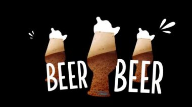 Köpüklü, koyu, köpüklü, beyaz arka planda izole edilmiş köpüklü bira bardağı. Karalamalı yaratıcı tasarım. Hareket etmeyi, animasyonu durdurun. Bira, bira fabrikası, Ekim Festivali, tat, içecek, yaratıcılık kavramı.