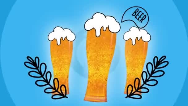 Glas Mit Schäumend Kühlem Bier Auf Weißem Hintergrund Traditioneller Geschmack — Stockvideo