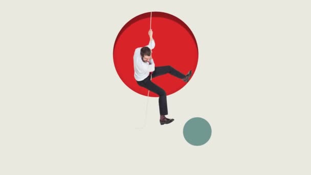 경력의 사업가 분석가 밧줄에 내려가는 비즈니스 광고의 애니메이션 — 비디오