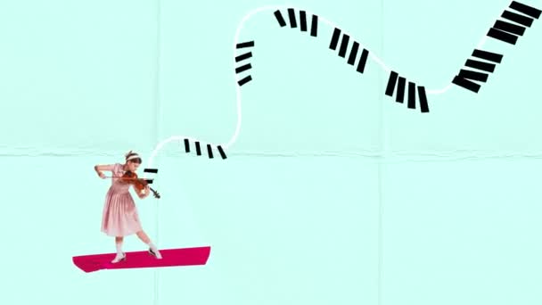 Lyrische Melodie Stop Beweging Animatie Een Tedere Jonge Retro Vrouw — Stockvideo