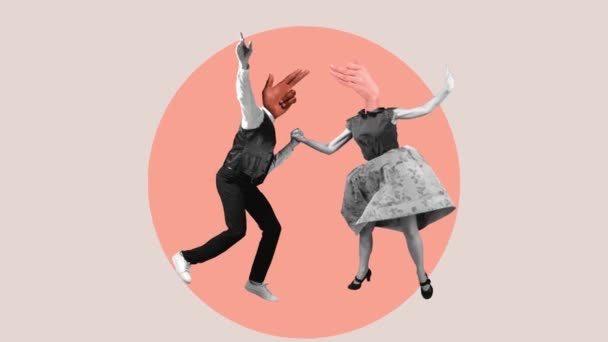 Stop Motion Animation Couple Headed Hands Dancing Geometrical Background Inspiration — Stock Video