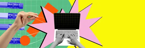 Tangan Manusia Keyboard Mahasiswa Yang Bekerja Dengan Laptop Pendidikan Online — Stok Foto