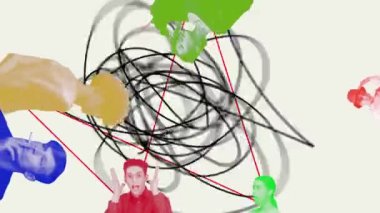 Hareket etmeyi, animasyonu durdurun. Gençler, arkadaşlar sohbet ediyor, iletişim kuruyor. Sosyal medya, internet pazarlama, iletişim ve çevrimiçi işbirliği kavramı