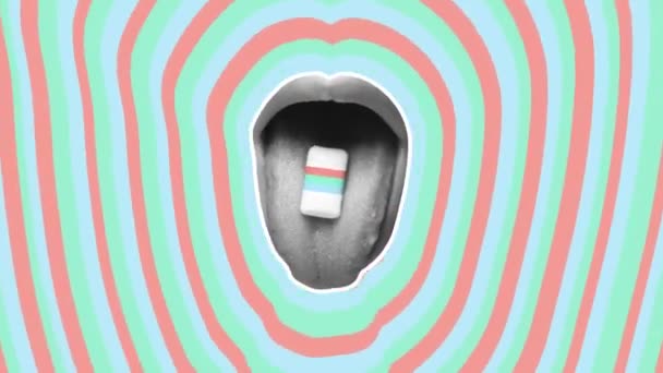 Vrouwelijke Lippen Met Snoep Kauwgom Gevoerde Achtergrond Een Frisse Adem — Stockvideo