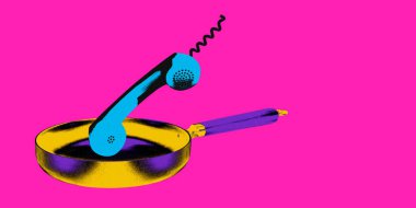 Teslim tarihleri, yakma görevleri. Retro kulaklık, pembe arka planda telefon. Çağdaş sanat kolajı. Sürrealizm kavramı, yaratıcılık, hayal gücü, ilham, eski tarz. Renkli tasarım