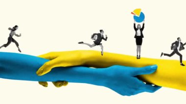 Gol için ileri. İnsan elleri kontrol eder, iş hedefine koşan insanları alır. Hareket etmeyi, animasyonu durdurun. Takım çalışması, işgal, satış ve pazar payındaki artış kavramı