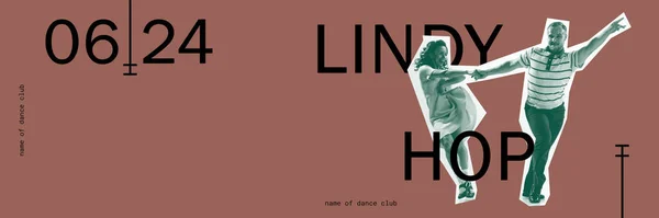 Invitation to lindy hop dance class. Young people dancing retro dace. Dance school ad. Contemporary art. Poster in retro style. Concept of retro style, dancing activity, entertainment, party. Poster