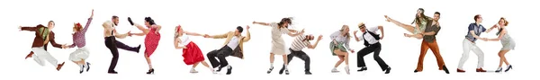 Stylish Attractive Active Young People Men Women Dancing Retro Styles — Stock Photo, Image
