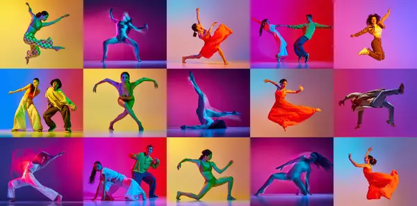 Collage Young Artistic Men Women Talented Dancers Perfuming Various Dance — Stock Photo, Image
