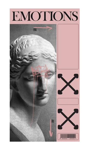Старовинна Статуя Врізається Над Рожевою Спинкою Флаєр Приклад Листівки Запрошення — стокове фото