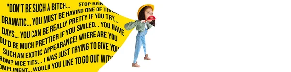 Young Girl Carrying Garbage Social Opinion Aiming Pressure Judgement Discrimination — Stock Photo, Image