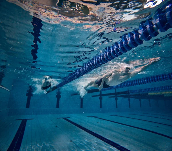 专业的游泳运动员在运动 练习技术 在游泳池游泳 泳池运动 水上运动 积极生活方式的概念 — 图库照片
