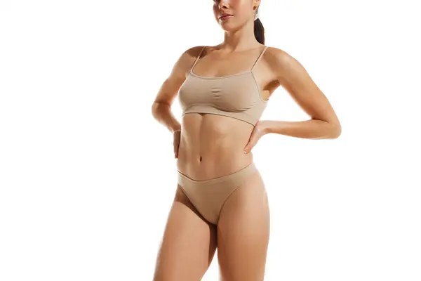 Cropped Image Muscular Slim Relief Female Body Model Posing Underwear — Stock Photo, Image
