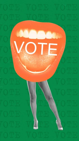 Female Open Mouth Legs Word Vote Taking Part Election Choosing — Stock Photo, Image
