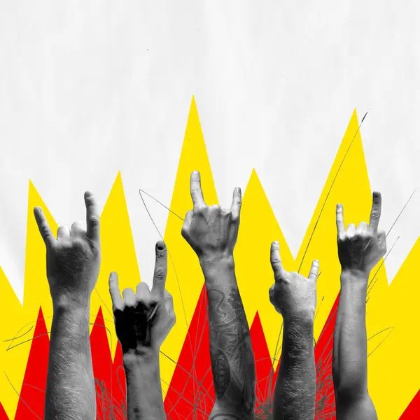 Cartaz Para Festival Rock Celebrando Espírito Entusiasmo Gênero Múltiplas Mãos — Fotografia de Stock