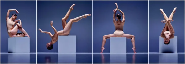 Collage Elegante Tedere Mooie Jonge Vrouw Ballerina Beige Bodysuit Poseren — Stockfoto