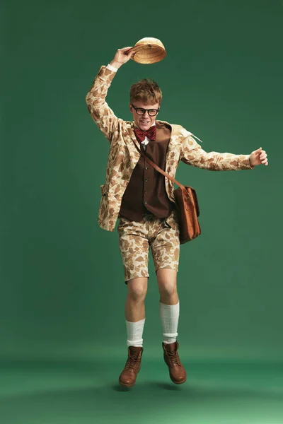 Full Length Image Young Guy Retro Clothes Image Boy Scout — Stock Photo, Image
