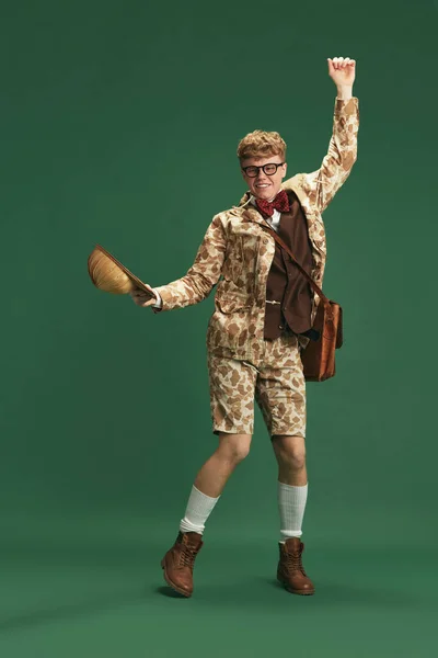 Full Length Image Young Guy Retro Clothes Image Boy Scout — Stock Photo, Image