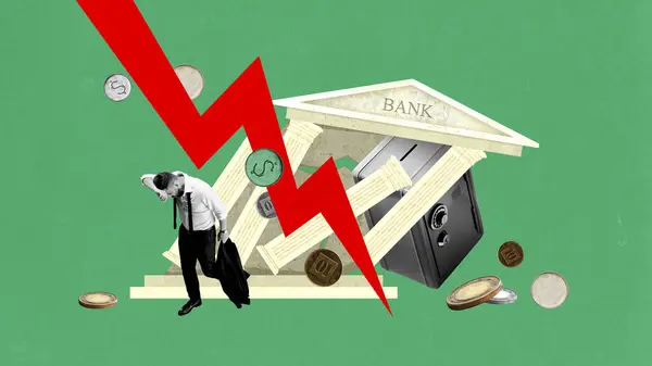 Affärsman Går Banken Förtvivlan Efter Finanskrisen Nedgång Pengar Spricka Banksystemet — Stockfoto