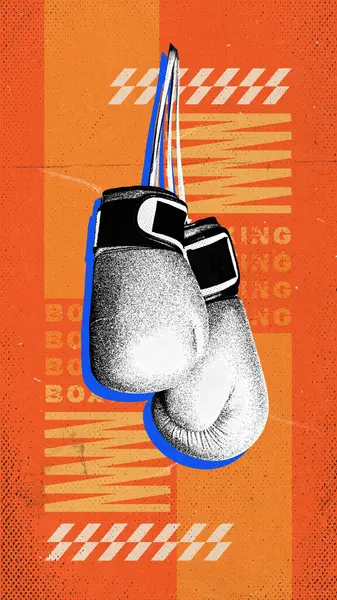 Pair Boxing Gloves Hanging Orange Background Abstract Orange Elements Combat — Stock Photo, Image