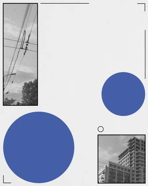 Contemporary Urban Art Exhibit Poster Blending Architecture Geometric Shapes Urbanization — Stock Photo, Image