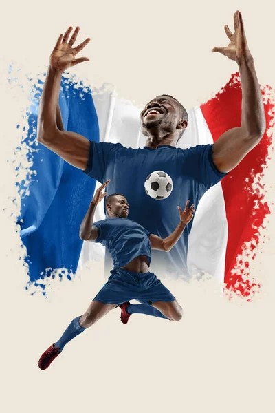 Sieger Afrikanischer Junger Mann Fußballspieler Der Französischen Nationalmannschaft Französische Flagge — Stockfoto