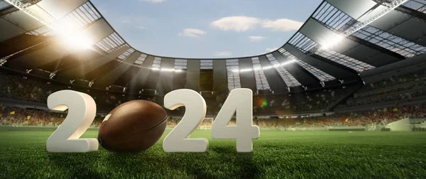 Upcoming American Football Match Render Open Air Stadium Floodlights Fan — Stock Photo, Image