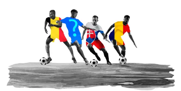 Renkli Bayraklar Belçika Slovakya Romanya Temsil Eden Futbolcular Playoff Galibi — Stok fotoğraf