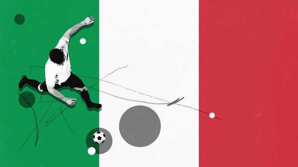 Draufsicht Eines Jungen Mannes Fußballspieler Bewegung Dribbelball Der Die Italienische — Stockfoto