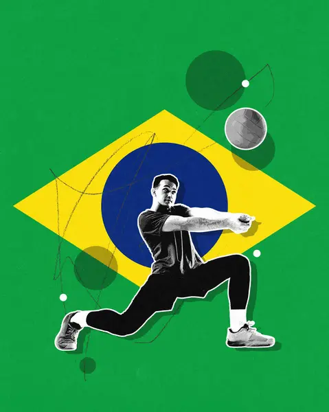 Konzentrierter Junger Mann Volleyballspieler Während Des Spiels Der Die Brasilianische — Stockfoto
