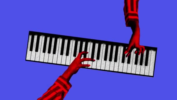 Kobiece Ręce Grające Pianinie Niebieskim Tle Klasyczne Dźwięki Muzyka Hobby — Wideo stockowe