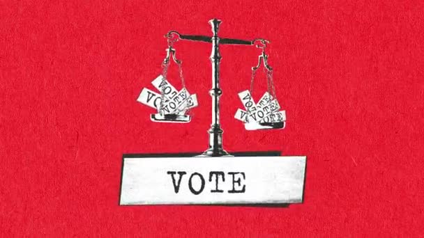 Ζυγαριά Ψήφους Πάνω Από Κόκκινο Φόντο Νικητής Υποψήφιος Σταματήστε Την — Αρχείο Βίντεο