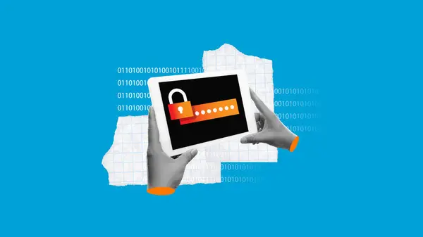 人工使用带有密码的表和屏幕上的挂锁 这意味着双因素认证和日期安全性 网络安全 现代技术 商业概念 — 图库照片
