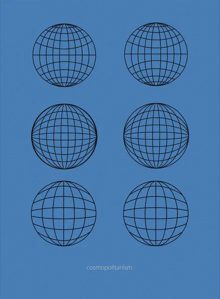 Sex Sfäriska Rutnät Blå Bakgrund Som Symboliserar Ett Globalt Eller — Stock vektor