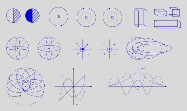 Set Vari Diagrammi Matematici Geometrici Forme Colore Blu Sfondo Chiaro — Vettoriale Stock