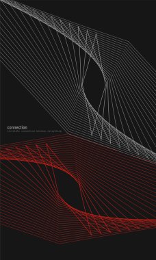 Geometrik çizgiler siyah arkaplana karşı soyut bir yapı oluşturuyor. Modern estetik, minimalist sanat. Bilgi teknolojisi üzerine eğitim kursu. Yaratıcı kapak, poster ve reklam için vektör tasarımı