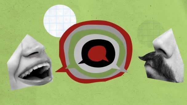 停止运动 辩论或公开演讲 强调不同个人之间的思想交流 有说话泡沫的嘴 — 图库视频影像