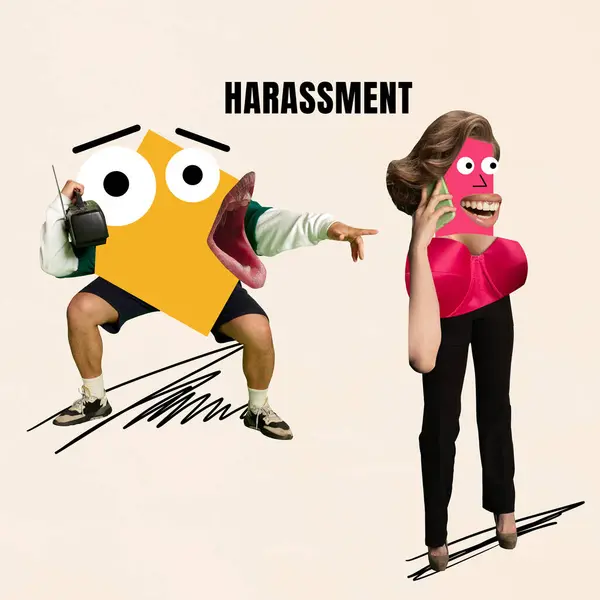 Abstract Male Character Pointing Woman Shouting Manipulative Offensive Gender Discrimination — Stock Photo, Image