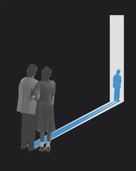 Lost Himself Social Norms Monochrome Couple Looking Blue Male Silhouette — Stock Photo, Image