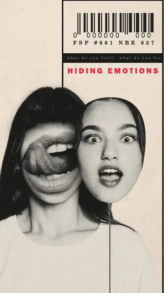 Female Head Lips Mask Emotion Shock Excitement Conceptual Creative Design — Stock Photo, Image