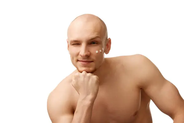 Handsome Bald Shirtless Young Man His 20S Muscular Body Standing — Stock Photo, Image