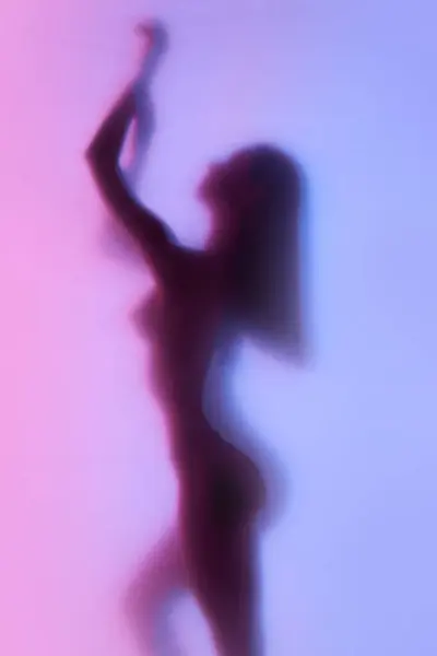 Blurred Silhouette Tender Female Body Gradient Neon Background Womens Health — Stock Photo, Image