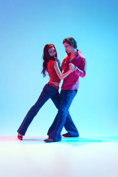 Rock Roll Era Elegant Stylish Young Couple Dancing Retro Dance — Stock Photo, Image