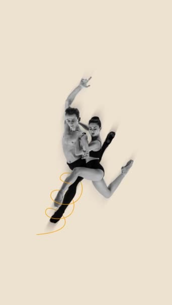 Alto Movimiento Animación Bailarines Ballet Acción Sobre Fondo Pastel Diseño — Vídeos de Stock